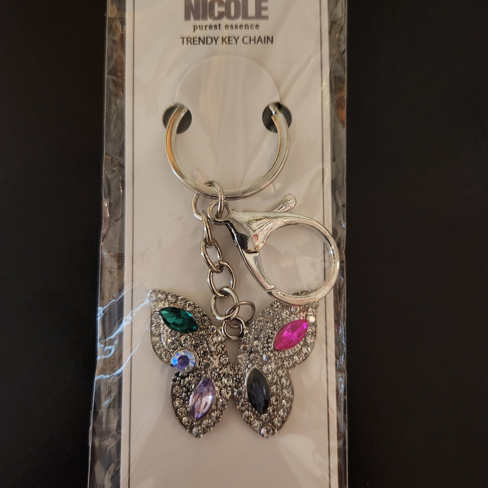 Nicole Silver Butterfly Keychain with Jewel Tones